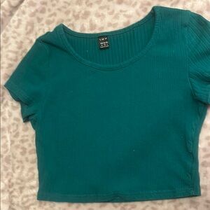 Green Ribbed Crop Top